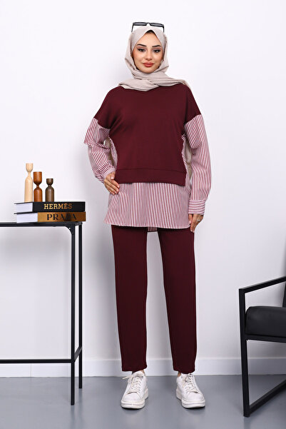 İmajButik Σετ παντελόνι με μοντάλ τουνίκ με γαρνιτούρα από πουρέ