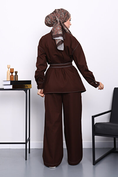 İmajButik Καφέ Σετ Παντελόνι και Μπουφάν Gabardine με Κουμπιά