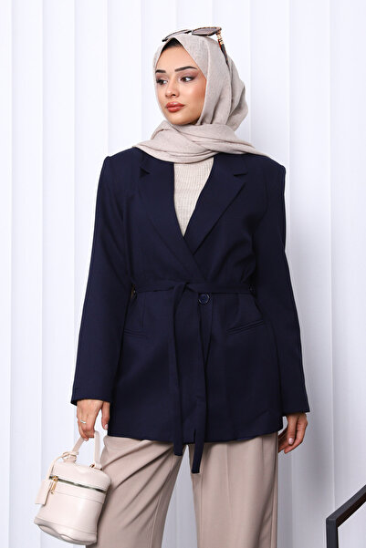 İmajButik Синій блейзер з кружевим коміром і ґудзиками