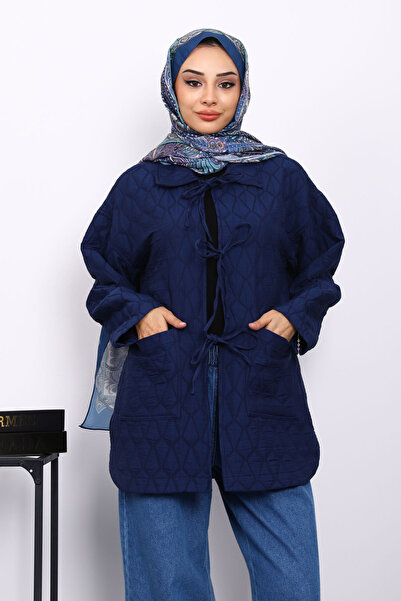 İmajButik Μπουφάν με διπλή τσέπη με γιακά σε μπλε ναυτικό χρώμα