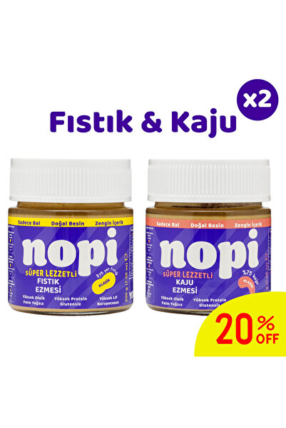Nopi Foods Nopi İkili Set - Klasik Yer Fıstığı & Kaju Ezmesi (2 x 200 g)