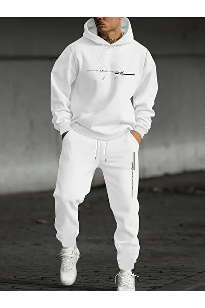 bellanova Men's Casual Letter Print Hoodie and Sweatpants Set