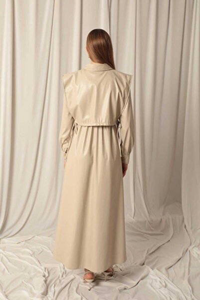 PINTORE Deri Kumaş Kadın Bej Elbise