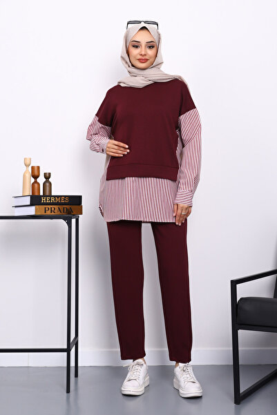 İmajButik Σετ παντελόνι με μοντάλ τουνίκ με γαρνιτούρα από πουρέ