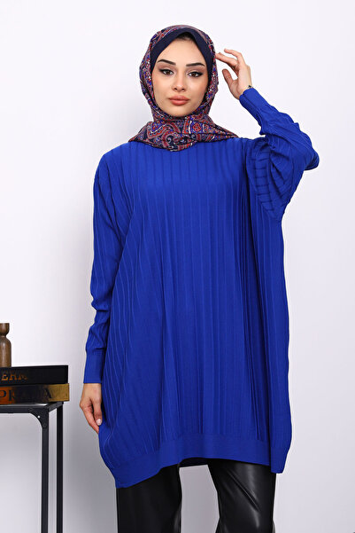 İmajButik Saks Mavi Merserize Fitilli Salaş Tunik
