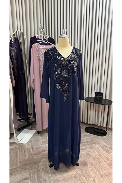 NALA FASHION Navy blue and purple jalabiya, suitable for all evening occasions, embroidered