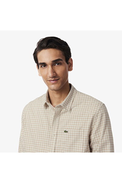 Lacoste Men's Regular Fit Checkered Brown Shirt