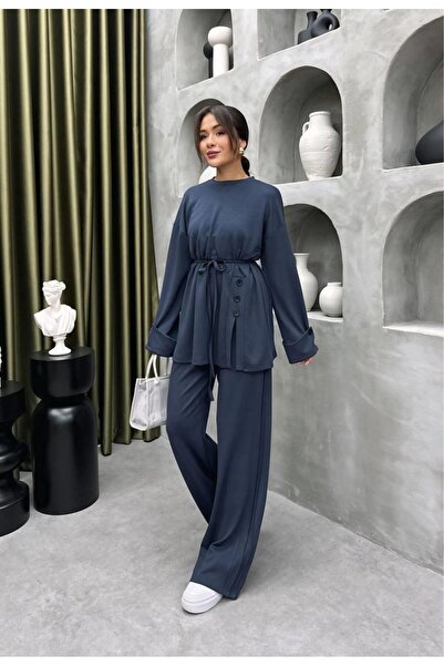 Cardella Premium Quality Women's Two-Piece Suit with Cuff Detailing on the Sleeves and Button Detailing on the Pants