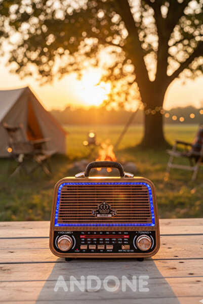 Andone Yeni Model Ledli Nostaljik Ahşap Görünümlü Bluetoothlu Radyo SD Kart Ve USB Özellikli Mp3 Çalar