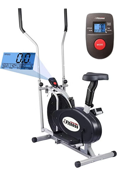 Fitness World Orbitrek Exercise Bike Elliptical Trainer with Smart LCD Display for Handheld Pulse Measurement