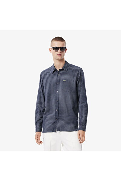 Lacoste Men's Regular Fit Checkered Navy Blue Shirt