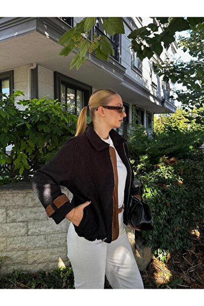 FİOXCO Μαύρο μπουφάν μπομπονιέρα με φερμουάρ και σφιχτόμενο στη μέση Rosa Buklet