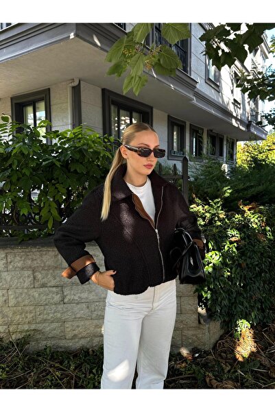 FİOXCO Μαύρο μπουφάν μπομπονιέρα με φερμουάρ και σφιχτόμενο στη μέση Rosa Buklet