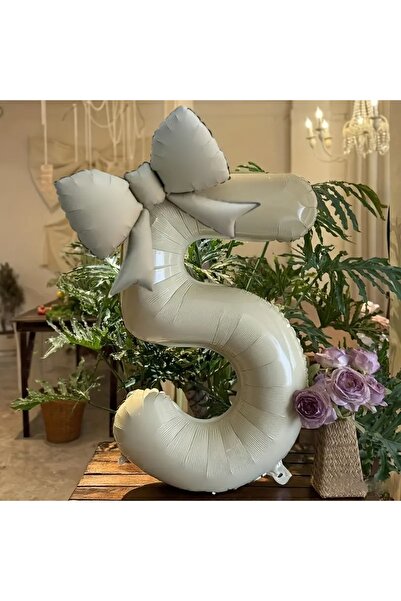 DÜVENCİ TİCARET 2 li BÜYÜK boy krem renk numaralı balon, fiyonk folyo balon set