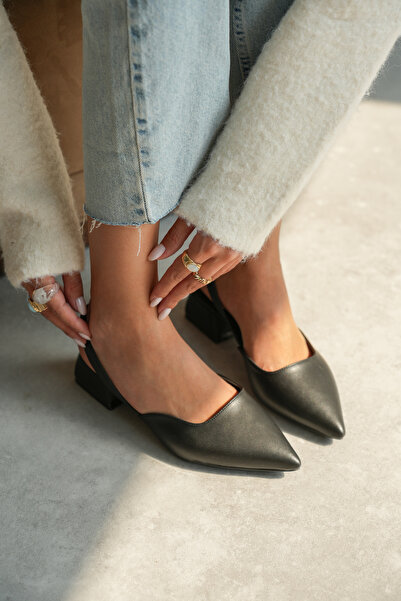 LUVİANO حذاء نسائي أسود بكعب منخفض ومقدمة مدببة