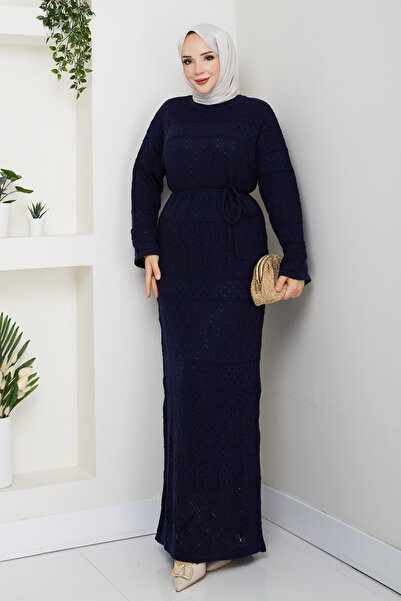 Pamuk Butik Women's Underwear Set with Inner Lining, Double Set, Diamond Patterned Mesh Knitwear Dress