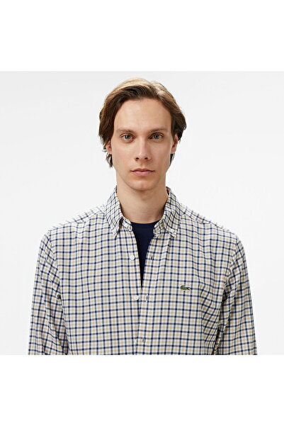 Lacoste Men's Regular Fit Checkered Brown Shirt