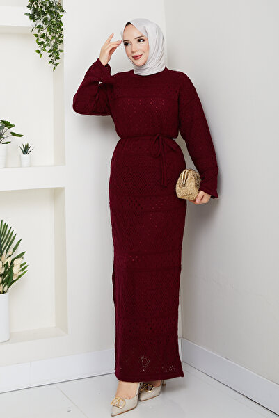 Pamuk Butik Women's Underwear Set with Inner Lining, Double Set, Diamond Patterned Mesh Knitwear Dress