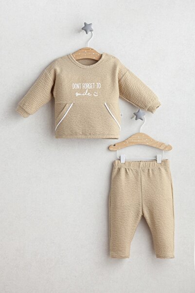 Tongs Baby Boy Smile Top and Bottom Set Green Color Letter Printed Pocket Det...