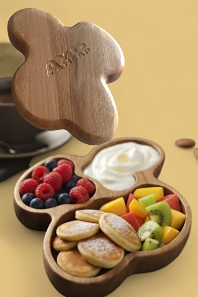 Ayd ahşap Natural Wood 3-Compartment Snack Serving Tray – Breakfast and Snack Plate