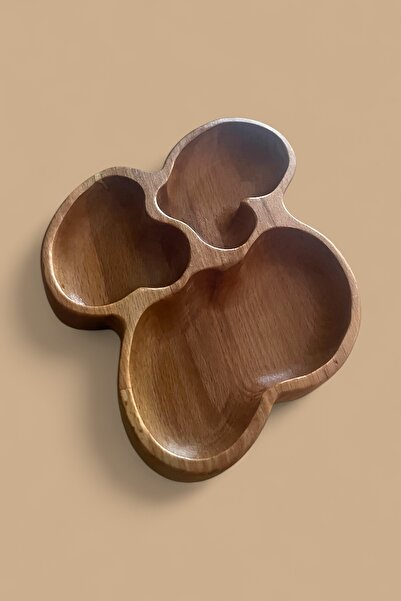 Ayd ahşap Natural Wood 3-Compartment Snack Serving Tray – Breakfast and Snack Plate