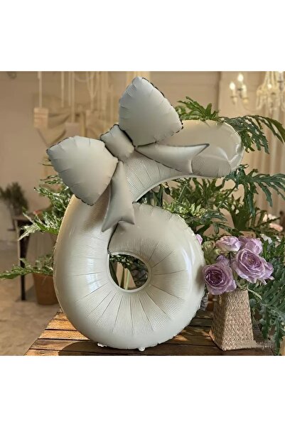 DÜVENCİ TİCARET 2 li BÜYÜK boy krem renk numaralı balon, fiyonk folyo balon set