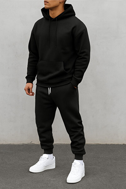 LAYORA Set de hanorac și pantaloni de trening pentru bărbați – oversize – țesătură cu 3 fire