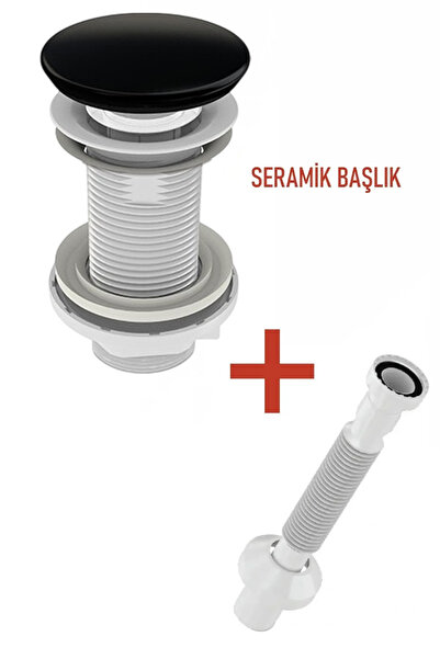 banyonatural Seramik Butonlu Siyah Pop-Up Basmalı Lavabo Sifonu Siyah