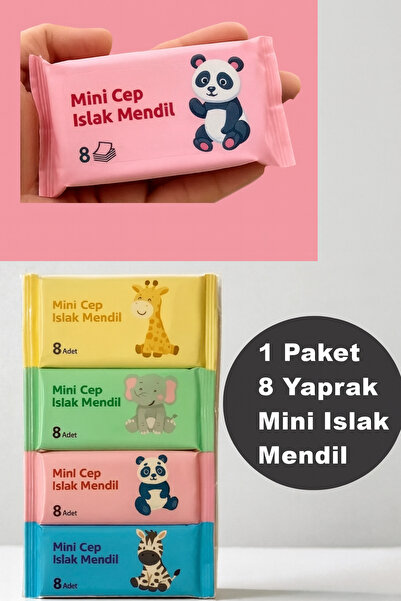 BEYZANA 1 Paket 8 Yaprak Mini Islak Mendil Taşınabilir Çanta Boy Cep Tipi Islak Mendil