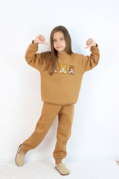 Harika KIDS Σετ κοριτσίστικο 3 τεμαχίων με κέντημα αρκουδάκι με 3 κλωστές Oversize σε χρώμα λουλουδάτο