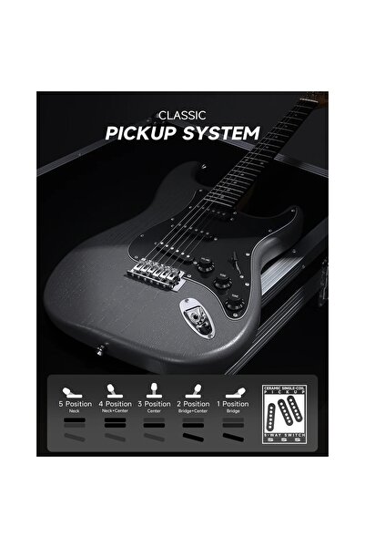 Donner DST-80 ST Elektro Gitar Seti (Matton Black)