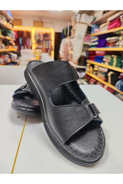 semazen Lightweight Genuine Leather Double Velcro Women's Slippers and Sandals