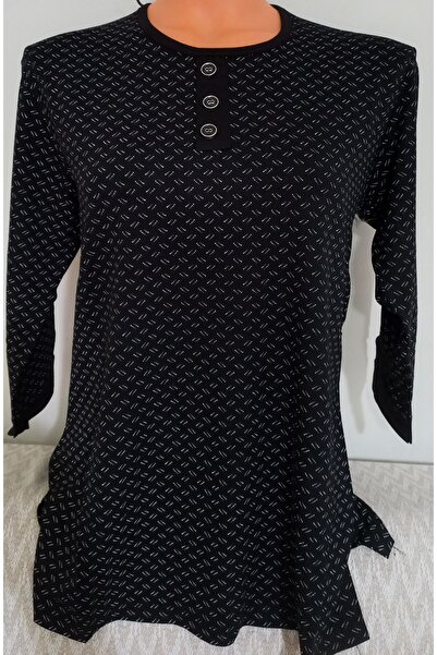 Anne Er Clothing Combed Cotton Blouse Crew Neck Capri Sleeve Patterned Black