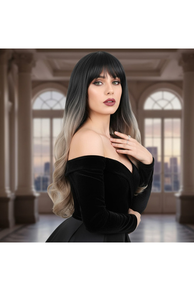 Marsilyan ieg™ Kahküllü Uzun Dalgalı Fiber Sentetik Peruk - Siyah / Küllü Beb...