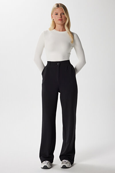 Ritnice Likra Serisi Flex Bel Lastikli Esnek Siyah Palazzo Pantolon