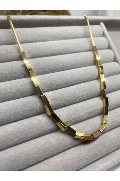Kaan Accessoire Italian Chain Rectangular Row Gold Color Steel Necklace (40+5cm)