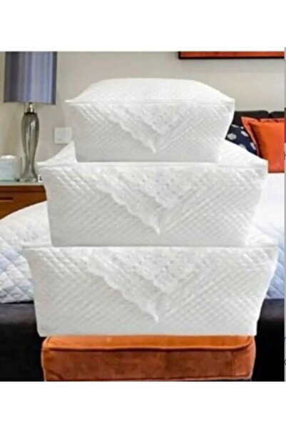 DİLEX İncili Saten Beyaz Yorgan Yastık Kazak Hurcu Kapitoneli Çeyizlik Boçalık Büyük Orta Küçük Boy