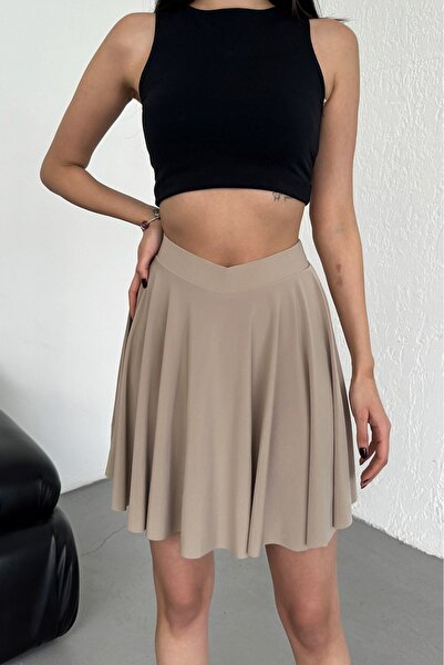 VAJESTO Fusta de damă, culoare bej, model evazat, cu textura moale, cu talie ...