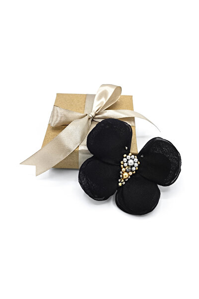 Corizmi Broșă fluture din voal, mijloc cu perle și cristale argintii și aurii, handmade, Fly