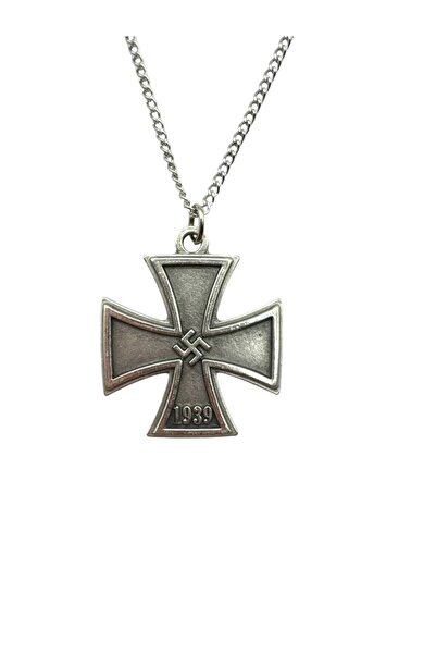 Herşey Nota Gri 1939 Demir Haç Madalyası Figürlü Unisex Kolye – 60 cm Zincirl...