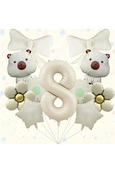 DÜVENCİ TİCARET 11 adet Beyaz Çiçek Kapibara folyo balonlu tdoğum günü yaş ba...