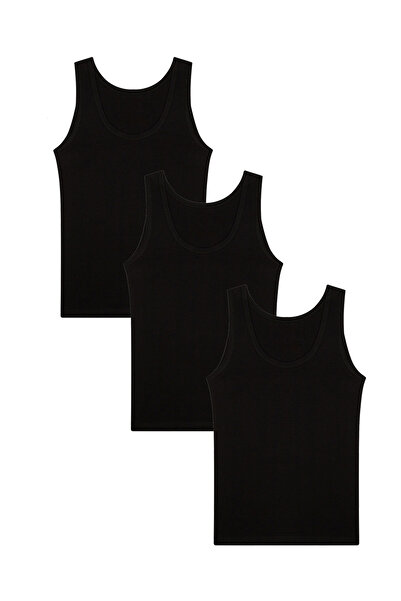 DONJOY Erkek Siyah 3'lü Pamuklu Penye Atlet