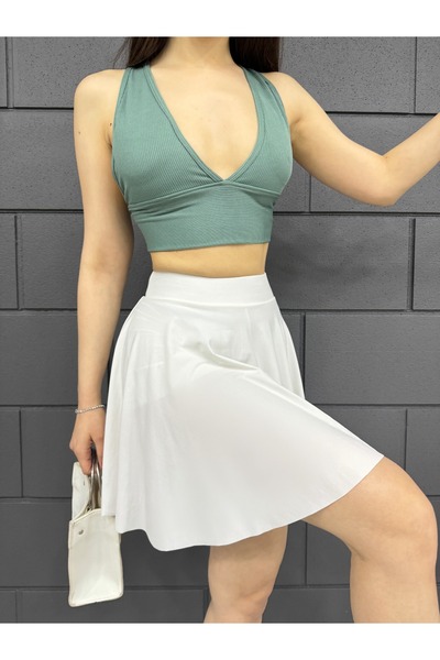 VAJESTO Fusta albă pentru femei, model evazat, cu textura moale, cu talie ela...