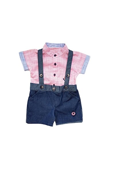 Miniworld Salopeta denim cu camasa de bumbac in dungi, varsta 12 luni, 80 cm, Multicolor