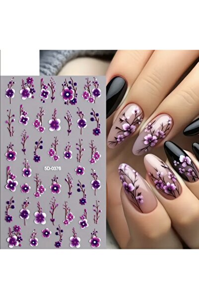 AEÇTASARIM 1 Adet Kabartmalı Mor Menekşe Tırnak Süsleme Stickerı, Nail Art Sü...