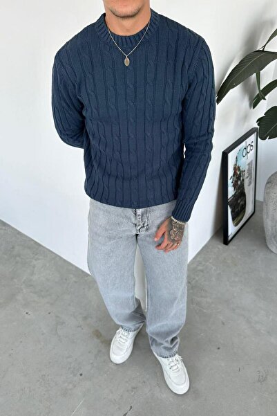 HAFKAGİYİM Indigo Knit Pattern Relaxed Knitwear Sweater