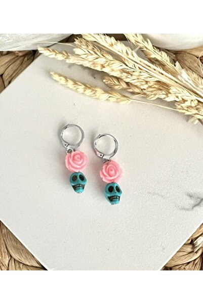 HALHALMILL Turkuaz Kurukafalı Küpe