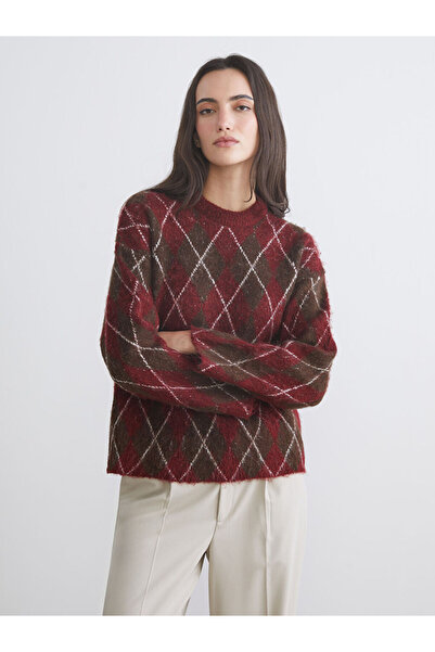 LC Waikiki Bisiklet Yaka Baklava Desenli Kadın Triko Kazak