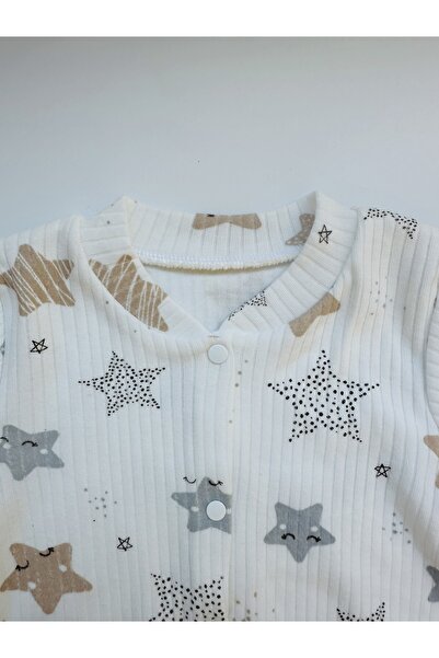 Vivolas Newborn Star Patterned Jumpsuit with Booties Unisex - 0-6 Months