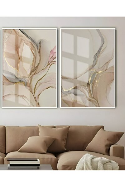 Harikabirev HARİKABİREV|SOYUT SOFT RENK GÜL KOMBİNİ (ROSIE) |ÇERÇEVELİ CAM TABLO 2Lİ DİKEY